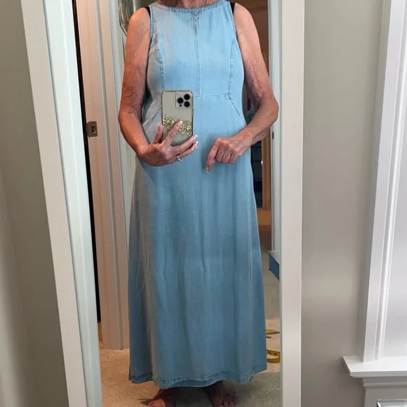 Elegant J jill Blue denim look Sleeveless Maxi Dress. Sz xs petite